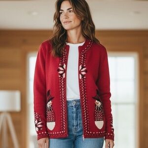 - TimberLea vintage snowman beaded long sleeve playful knitwear sweater M